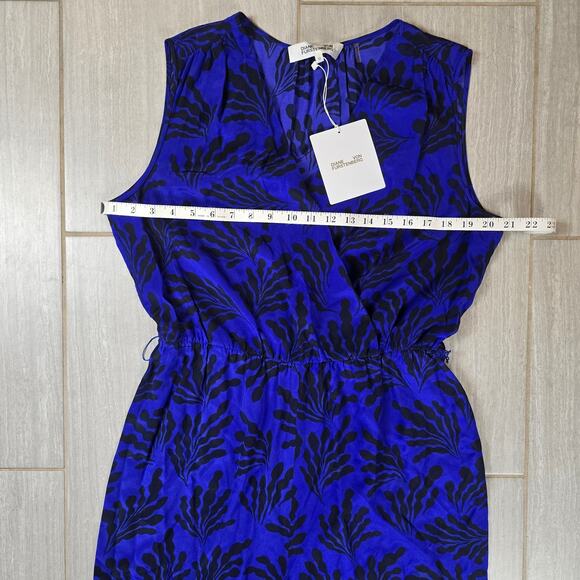 Diane von Furstenberg Royal Blue Printed Silk Sleeveless Jumpsuit $495 - Picture 5 of 11